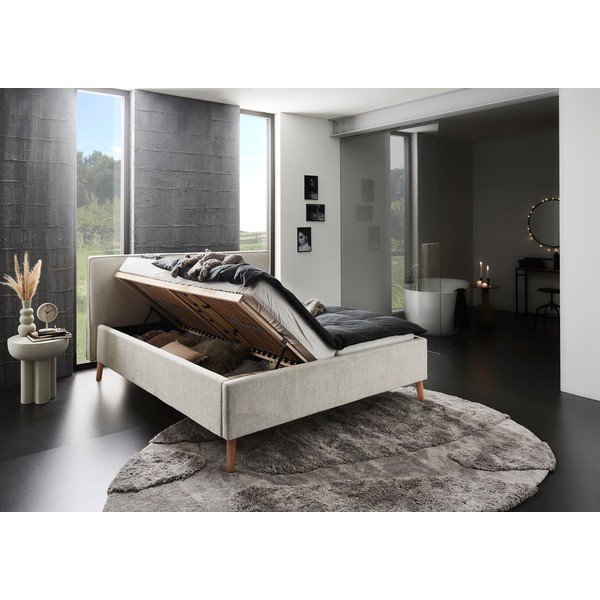 Kreem polsterdatud kaheinimesevoodi koos voodipõhjaga 160x200 cm Riva – Meise Möbel-image-3