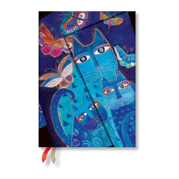Diář na rok 2019 Paperblanks Blue Cats & Butterflies Vertical, 13 x 18 cm