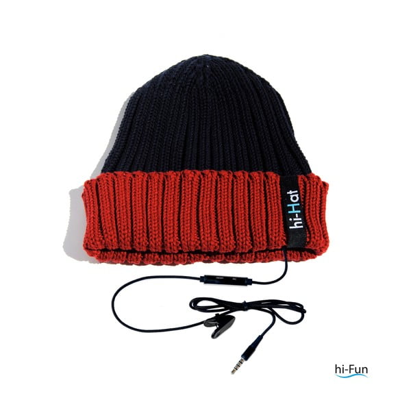 Zimní čepice se sluchátky hi-Hat, tmavě modrá s červeným okrajem