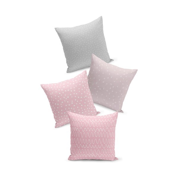 4 roosa ja halli geomeetrilise padjaümbruse komplekt, 45 x 45 cm - Kate Louise