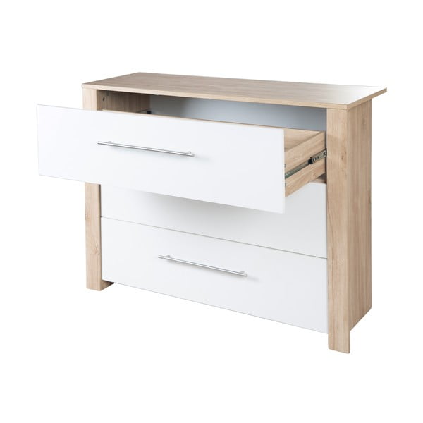 Valge-puiduvärvi tammedekooriga madal kummut koos mähkimislauaga 112x98 cm - Roba-image-4