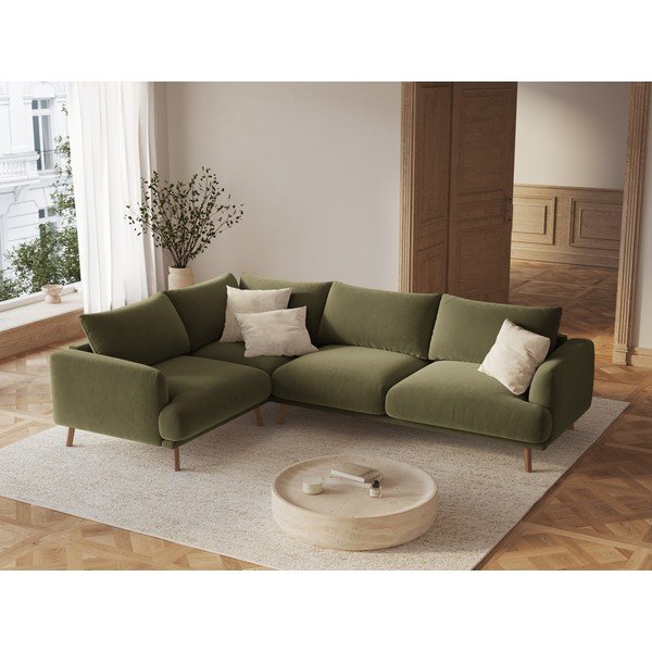 Roheline sametist nurgadiivan (vasak nurk/L-kujuline) Naomi - Micadoni-image-1