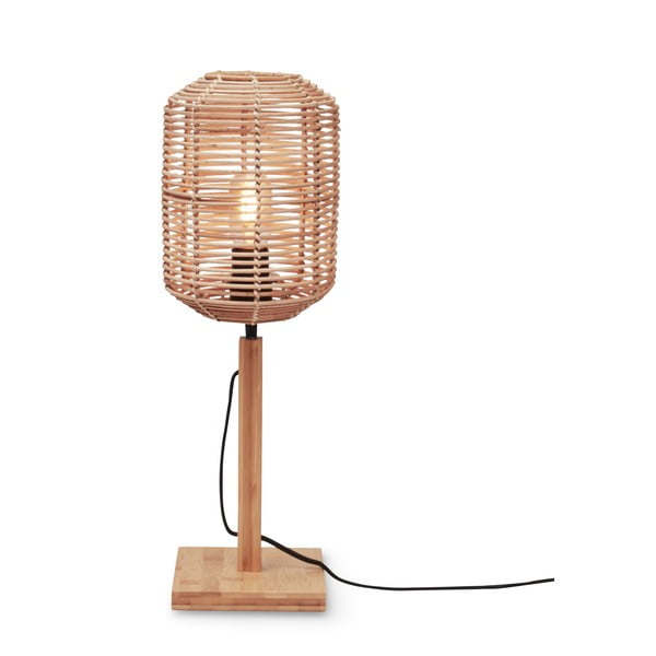 Puiduvärvi rotangist lambivarjuga laualamp (kõrgus 45 cm) Tanami - Good&Mojo
