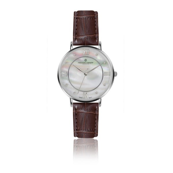 Dámské hodinky s hnědým páskem z pravé kůže Frederic Graff Silver Liskamm Croco Brown Leather