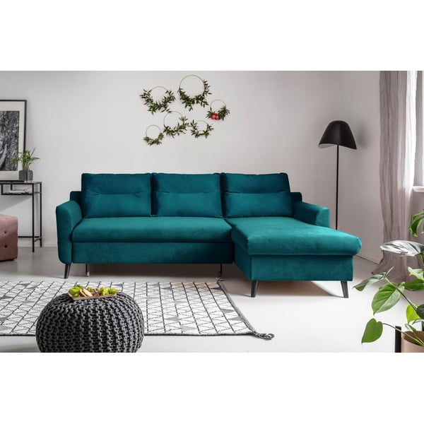 Türkiissinine sametine nurgadiivanvoodi, parem nurk Stylish Stan - Miuform-image-1