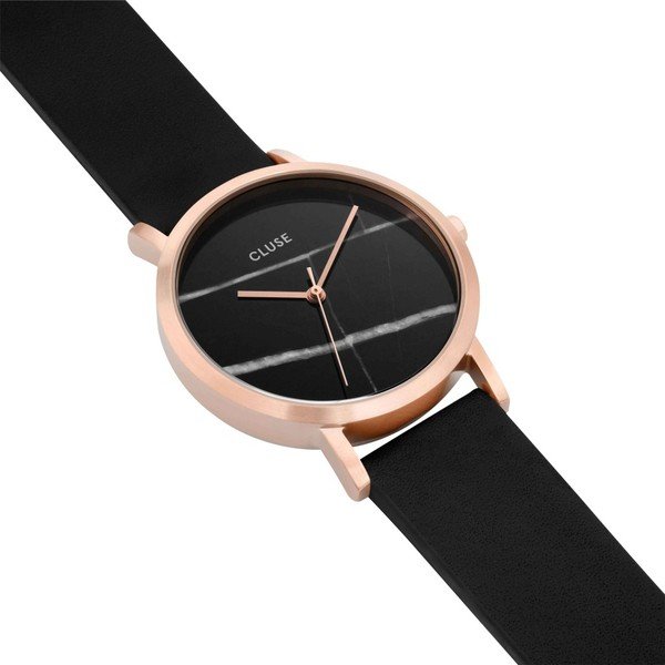 Naiste must nahkrihmaga ja marmorse numbrimärgiga kell Petite Rose La Roche - Cluse-image-3