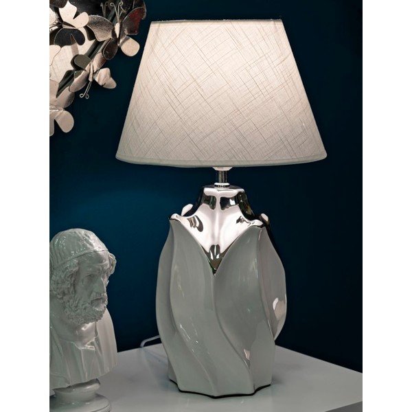 Valge/hõbedane keraamiline laualamp tekstiilist varjuga (kõrgus 51 cm) Shiney - Mauro Ferretti-image-1
