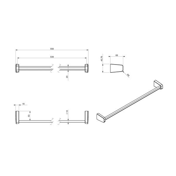Hõbedast messingist rätikuhoidja, laius 55 cm Zen - Sapho-image-2