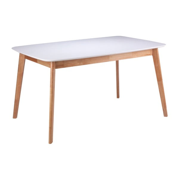 Bílý rozkládací jídelní stůl s nohami ze dřeva kaučukovníku sømcasa Kenna,  140 x 90 cm