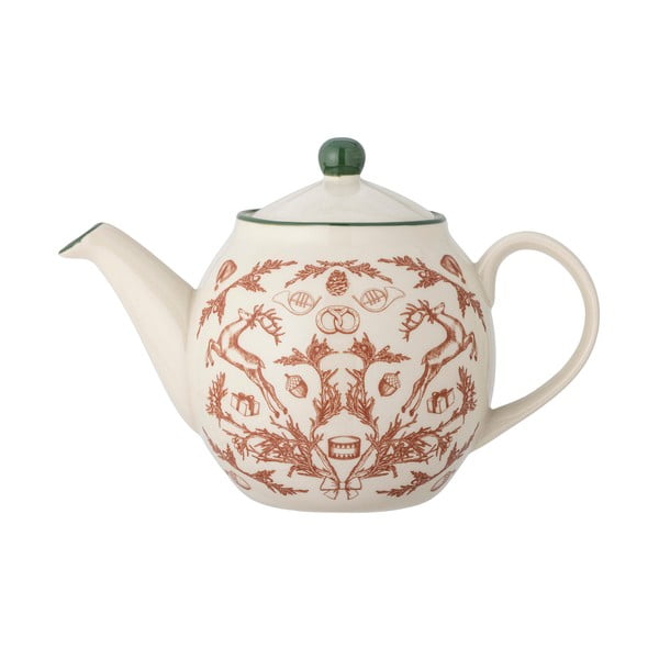 Kreem teekann jõulumotiiviga kivikeraamikast 900 ml Beth - Bloomingville