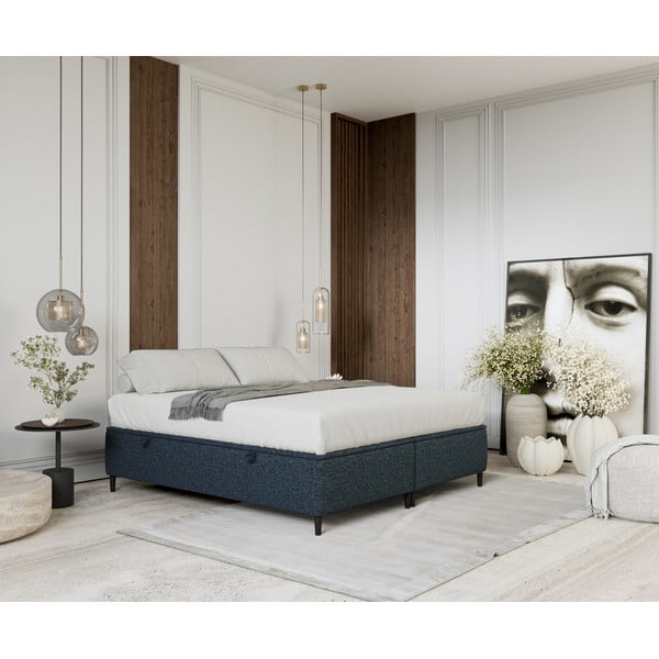 Tumesinine polsterdatud kaheinimese voodi koos panipaigaga 160x200 cm Tate - Maison de Rêve-image-1