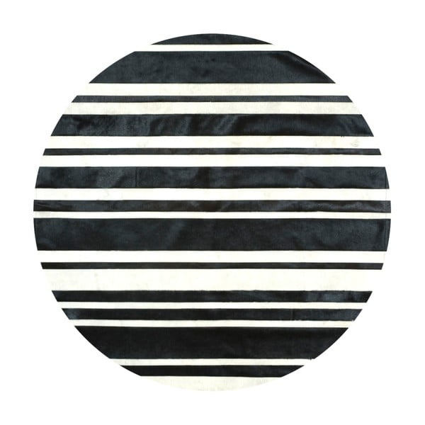 Černo-bílý kožený koberec Pipsa Stripes, ⌀  100 cm