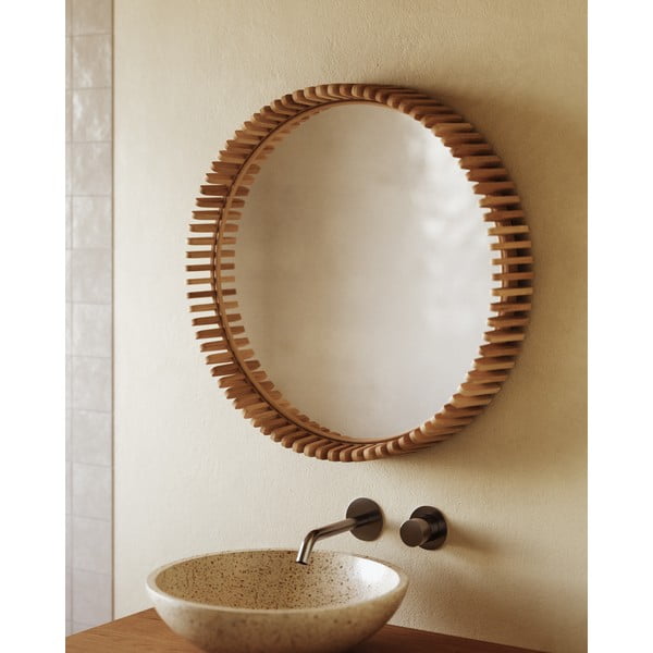 Puitraamiga seinapeegel ø 80 cm Polke - Kave Home-image-2