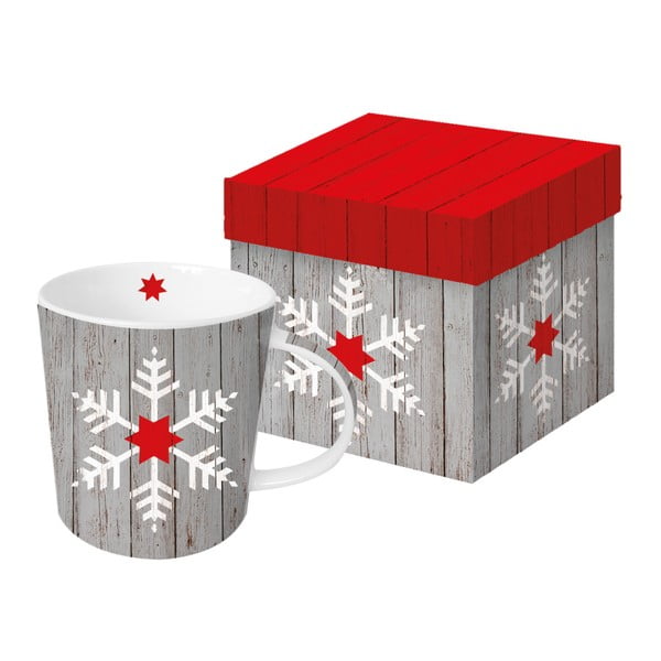 Hrnek z kostního porcelánu s vánočním motivem v dárkovém balení PPD Snowflake On Wood, 350 ml