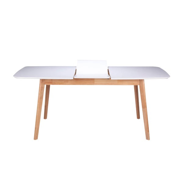 Bílý rozkládací jídelní stůl s podnožím z kaučukovníkového dřeva sømcasa Enma, délka 120 cm-image-2