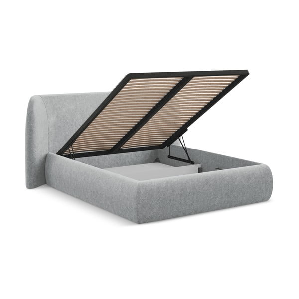 Helehall polsterdatud kaheinimesevoodi koos voodipõhja ja panipaigaga 160x200cm Hauke - Makamii-image-2