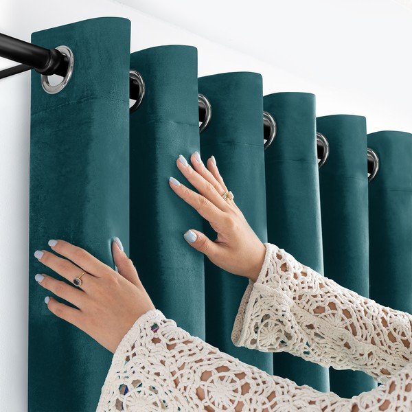 Petrooleumi värvi sametist pimendav kardin 530x300 cm Velto - Filumi-image-3