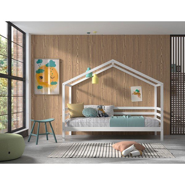 Valge majakujuline männi täispuidust lastevoodi koos voodipõhjaga 90x200 cm Dallas – Vipack-image-1
