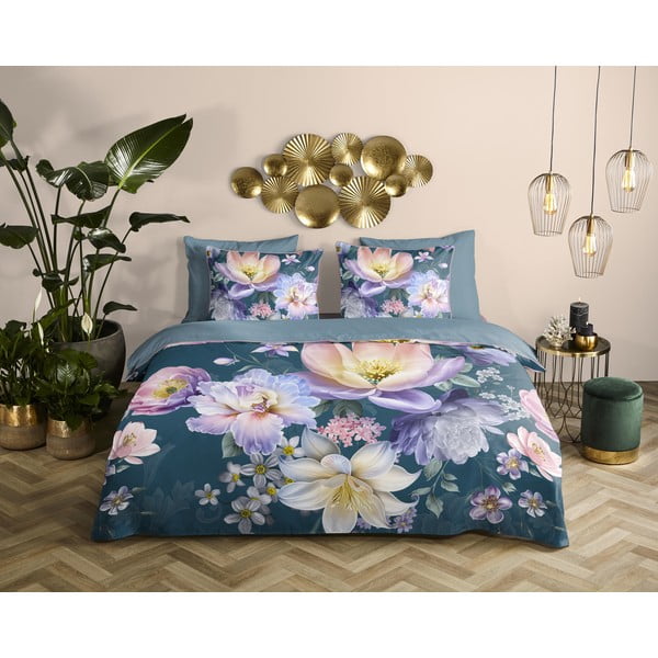 Sinine pikendatud satiin-puuvillast voodipesu kaheinimesevoodile 200x220 cm Mirery - Descanso-image-1