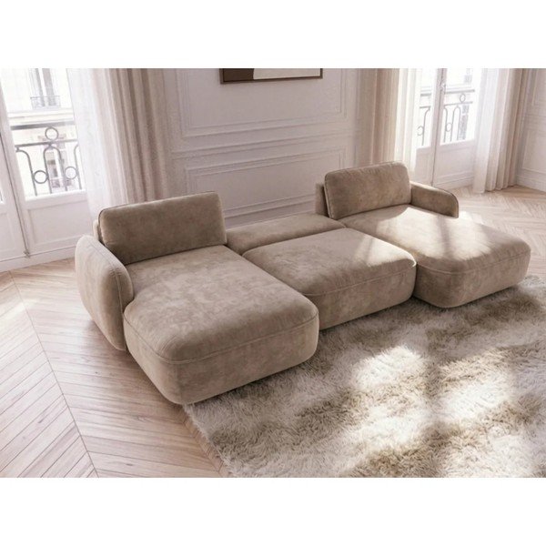 Beež sametdiivanvoodi/panipaigaga nurgadiivan (U-kujuline) Celeste - Bobochic Paris-image-3