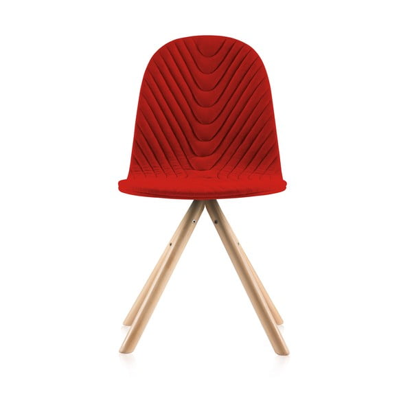 Červená židle s přírodními nohami Iker Mannequin Wave
