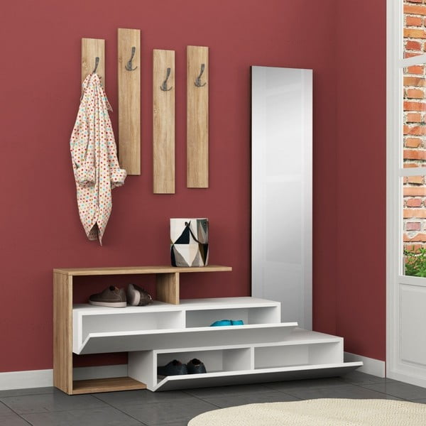 Set botníku se zrcadlem a nástěnného věšáku Ramda Oak-image-1