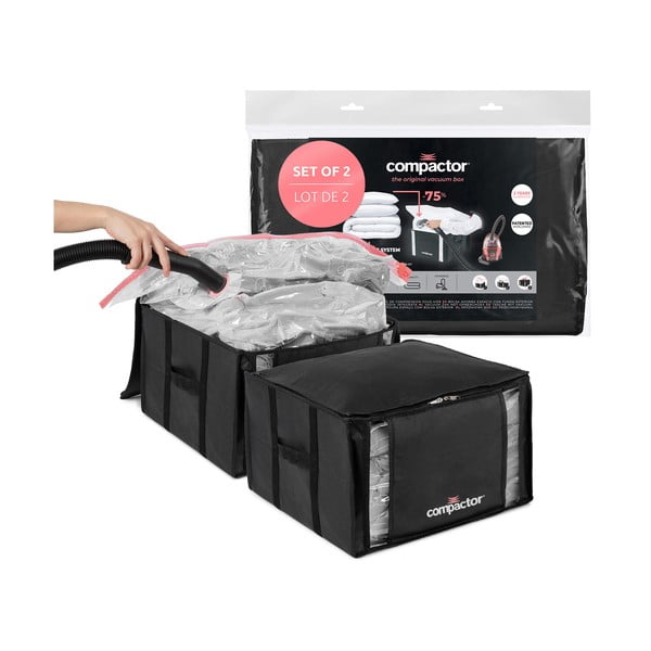 Vaakumtugevdatud kangast hoiukastid riietele 2tk komplektis 42x25x25 cm Black Edition – Compactor