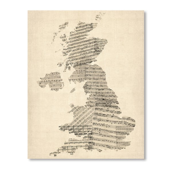 Plakát s mapou Velké Británie Americanflat Music, 60 x 42 cm