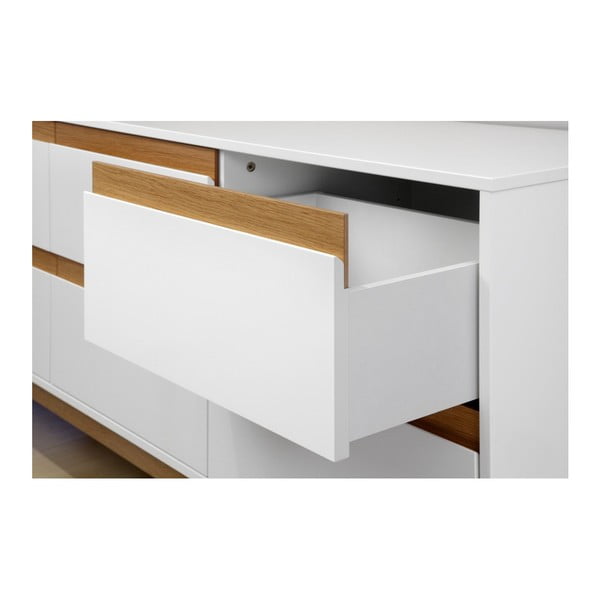 Bílá komoda se soklem a dřevěnými detaily Dřevotvar Ontur 11-image-2