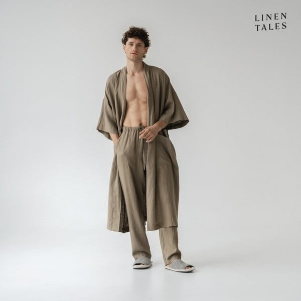 Khaki linane hommikumantel suurus L/XL Summer - Linen Tales-image-2