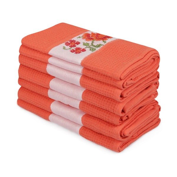 Sada 6 oranžových ručníků z čisté bavlny Simplicity, 45 x 70 cm