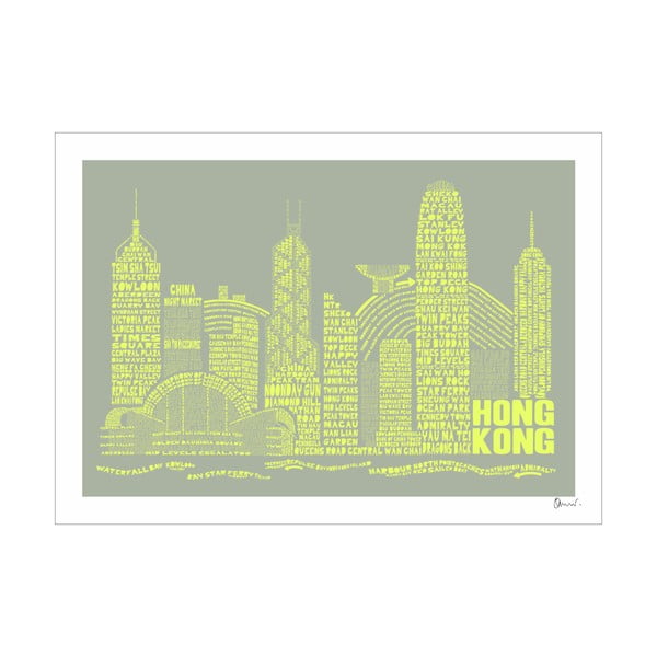 Plakát Hong Kong Grey&Yellow, 50x70 cm