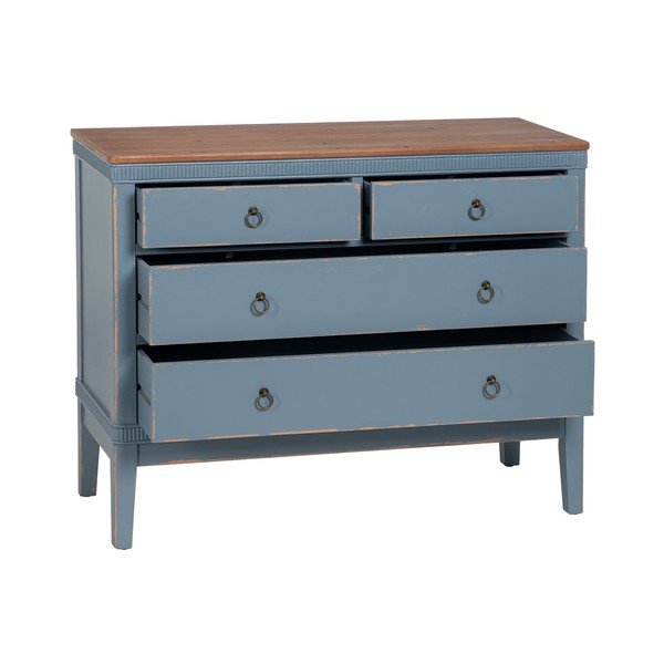 Sinine madal kuusepuidust kummut 115x90 cm Shabby - Ixia-image-2