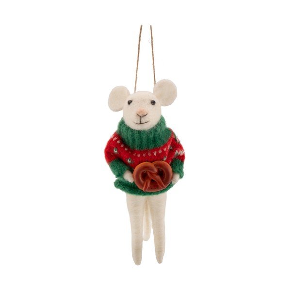 Tekstiilist jõulukaunistus, 6 cm Mouse with Pretzel – Sass & Belle