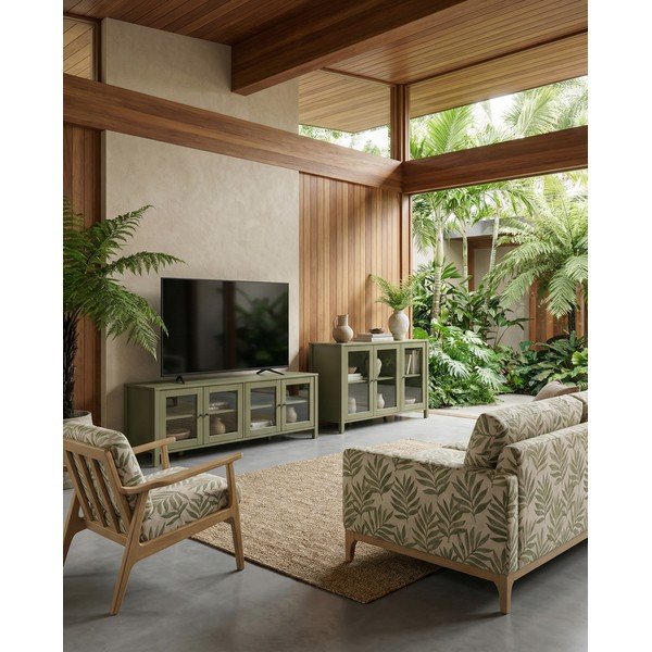 Rohelise männipuidust vitriinkapp 142x80x40 cm Alessandra - Marckeric-image-1