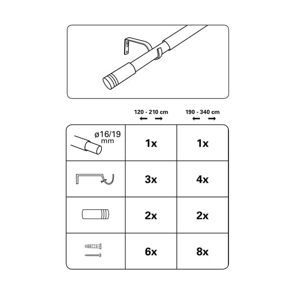 Metallist pikendatav kardinapuu 190 - 340 cm Válec - Gardinia-image-2