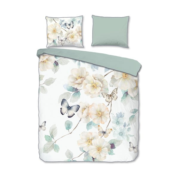 Valge-roheline pikendatud satiin-puuvillast voodipesu kaheinimesevoodile 200x220 cm Adiwanya - Descanso