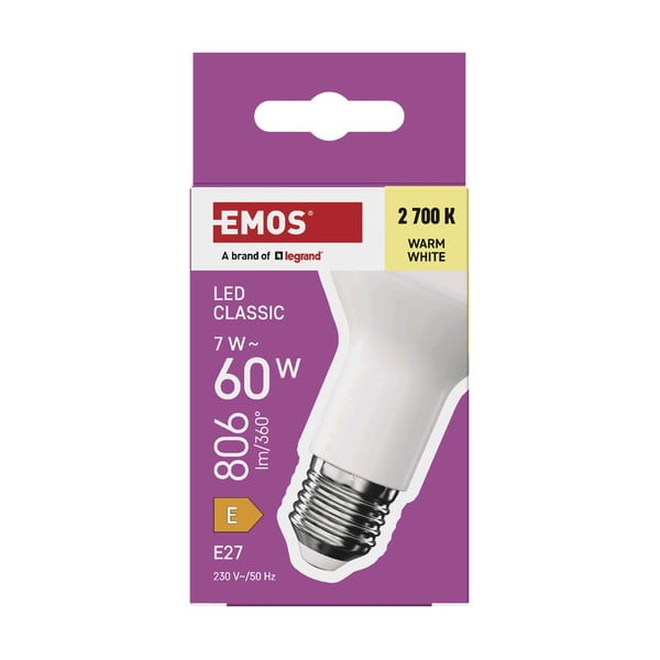 LED-pirn, soe valge E27, 7 W - EMOS-image-1