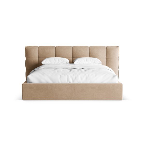 Hall-beež polsterdatud kaheinimesevoodi koos panipaiga ja voodipõhjaga 200x200 cm Eric - Micadoni-image-4