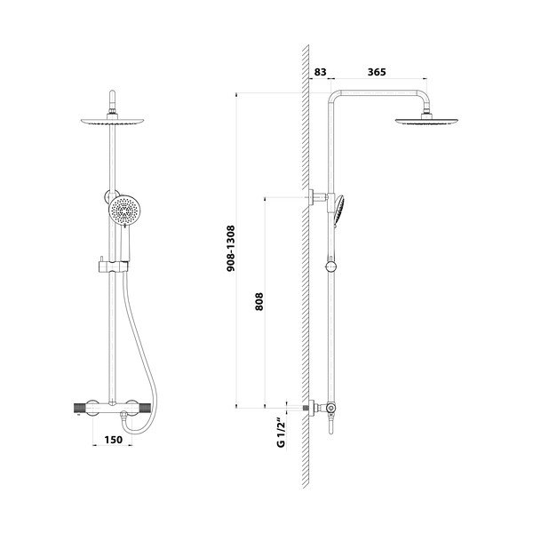 Matt must messingist dušikomplekt termostaatilise segistiga 131 cm Solaris - Sapho-image-1