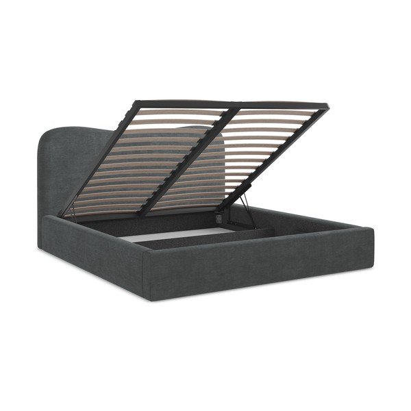 Tumehall polsterdatud kaheinimesevoodi panipaigaga ja liistudest raamiga 140x200 cm Kahai - Makamii-image-3