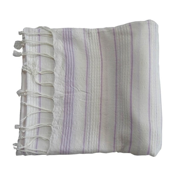Fialovo-bílá ručně tkaná osuška z prémiové bavlny Homemania Bodrum Hammam, 100 x 180 cm