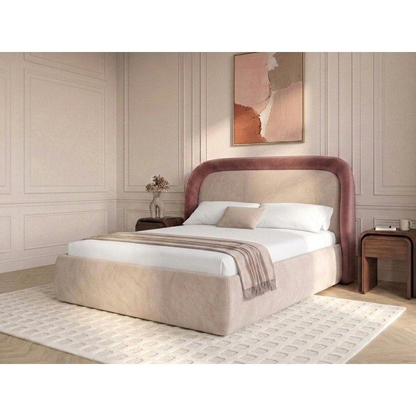 Roosa polsterdatud kaheinimesevoodi panipaigaga ja liistudest raamiga 160x200 cm Sam - Bobochic Paris-image-2