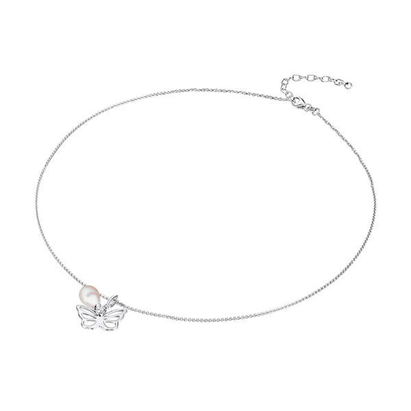 Stříbrný náhrdelník s přívěskem a perlou Chakra Pearls Butterfly, 42 cm
