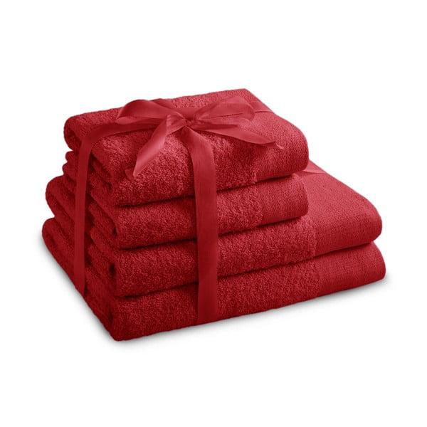 Punased froteest puuvillased käterätikud ja saunalinad, komplekt 4 tk Amari – Restilo