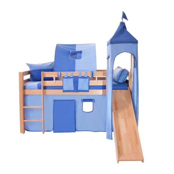 Modrý bavlněný hradní set pro dětské patrové postele Mobi furniture Luk a Tom 