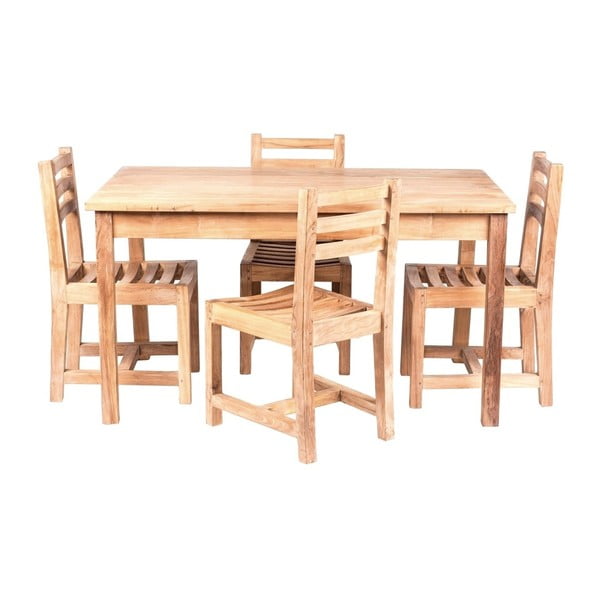 Dětský zahradní stůl se 4 židlemi z teakového dřeva Massive Home Junior