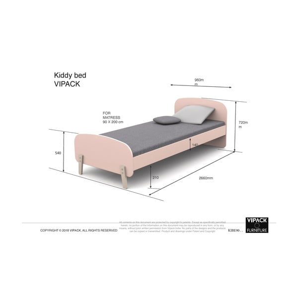 Mentooli värvi lastevoodi - Vipack Kiddy, 200 x 90 cm-image-1