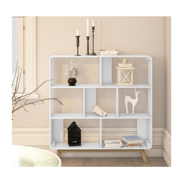 Valge raamaturiiul 122x126 cm Caitlin - Støraa-image-3