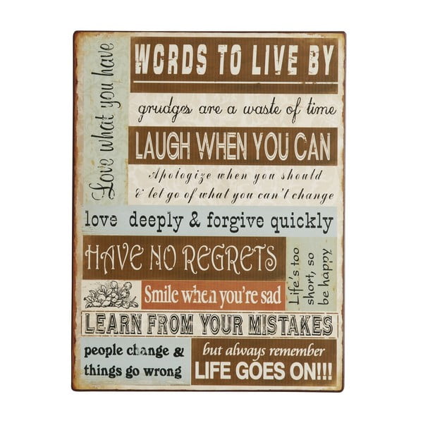 Cedule Words to live by, 26x35 cm